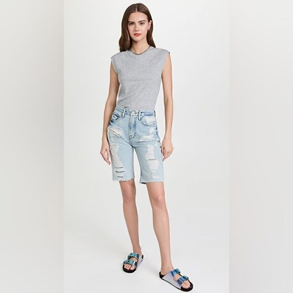 Frame Le Vintage Bermuda Distressed Denim Shorts In Drenched Size 24 NWT - Picture 4 of 16